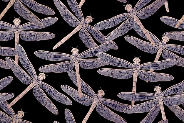 Seamless summer abstract pattern Flying decorative dragonflies