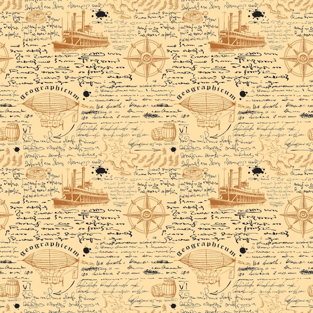seamless texture for printing on fabric and paper in the style of a medieval marine record