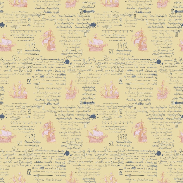seamless texture in the style of medieval nautical writing sketch engraving of the captain's diary