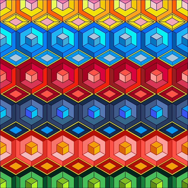 Seamless vector background with multicolored cubes in 3D style Abstact colorful cubes 3D geometric background Geometric pattern abstract rainbow geometric background with polygonal triangles cub
