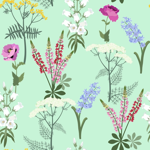 Seamless vector beautiful illustration with wildflowers