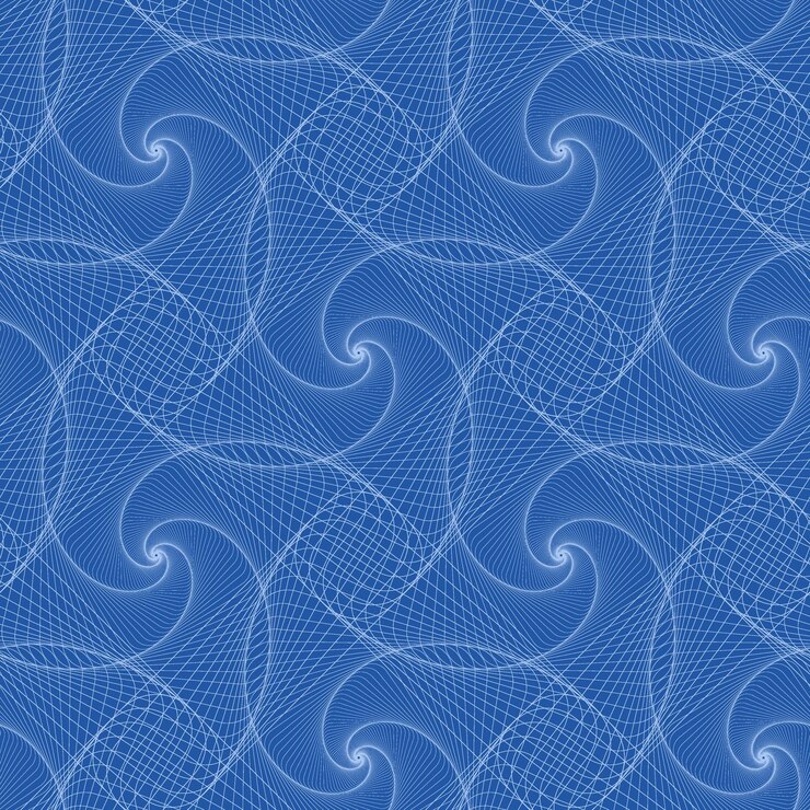 Seamless vector guilloche pattern tile with linear spirals balls in blue