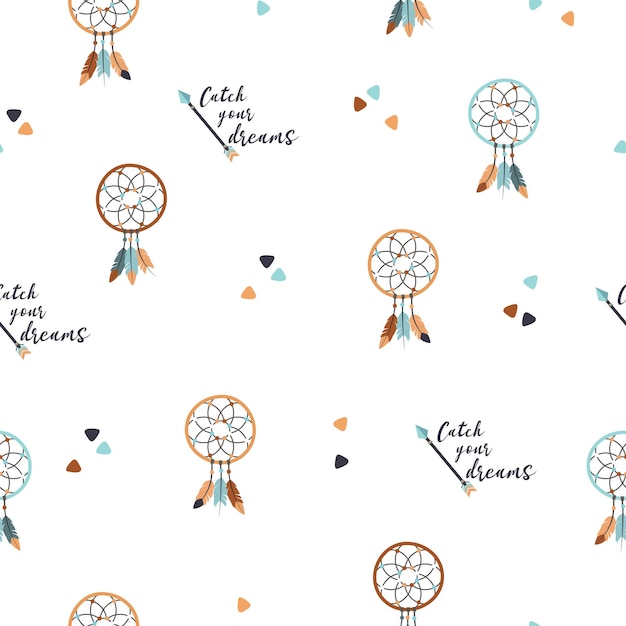 seamless vector illustration with dream catchers on the white background