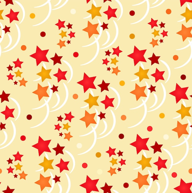 Seamless vector pattern of bright stars and fireworks.