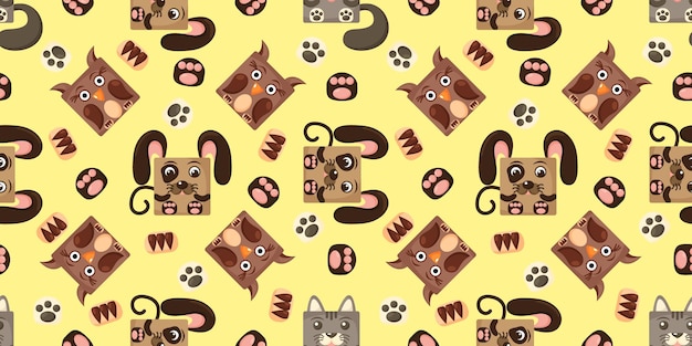seamless vector pattern of dog cat owl square dog cat owl on background vector illustration