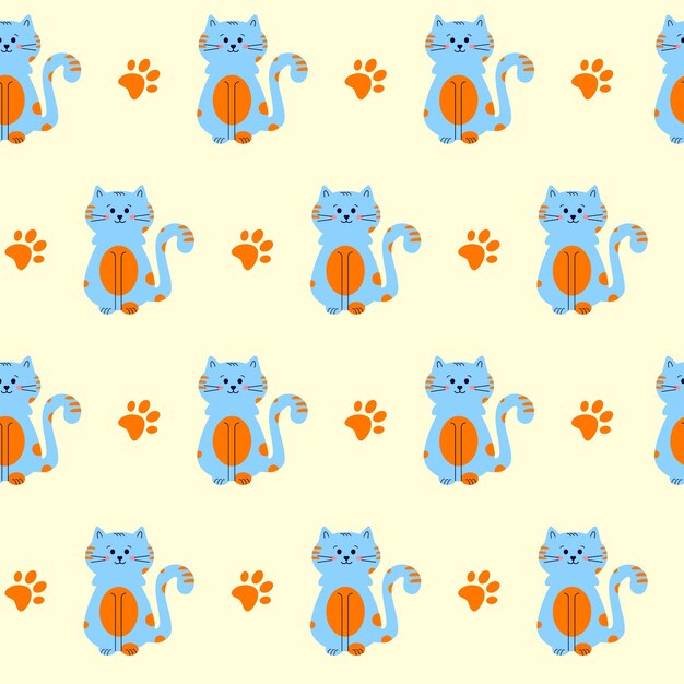 seamless vector pattern with a blue cat on a yellow background