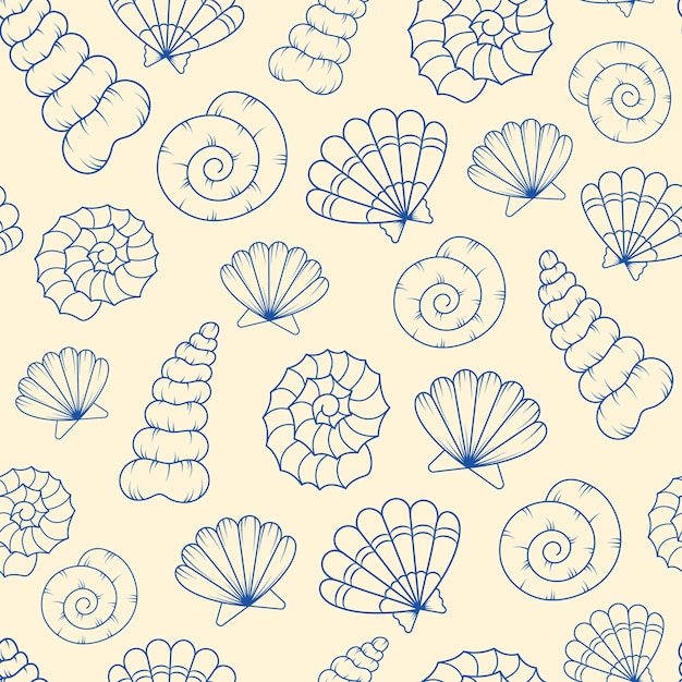 Seamless vector pattern with seashells on a beige background