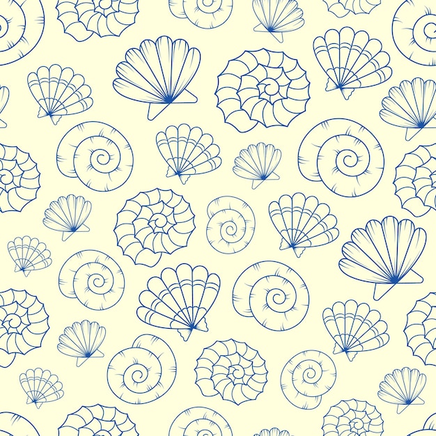 seamless vector pattern with seashells on a light yellow background