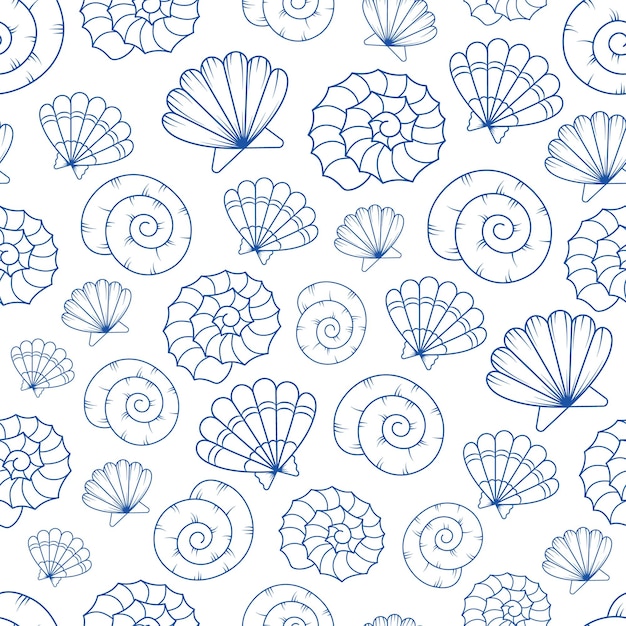 Seamless vector pattern with seashells on a white background