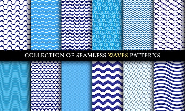 seamless waves different patterns set vector illustration for abstract aqua water design collection