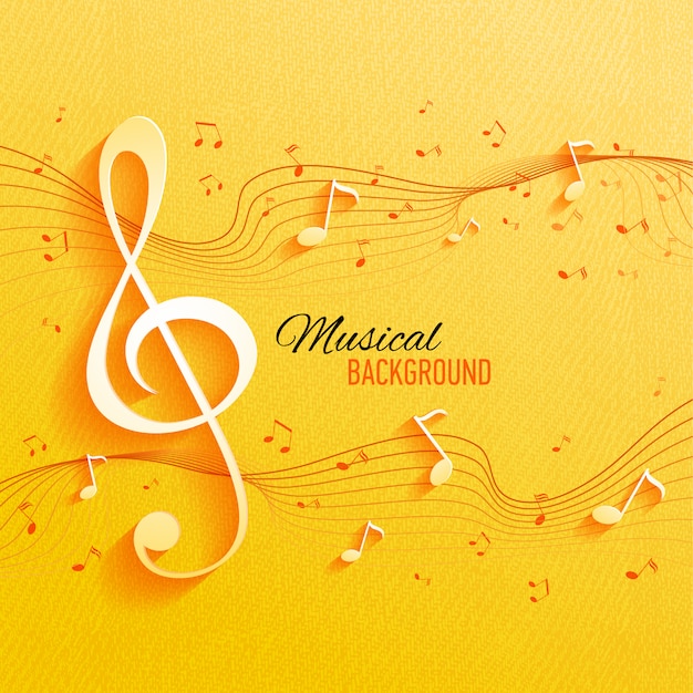 Seamless yellow pattern with music notes and key.