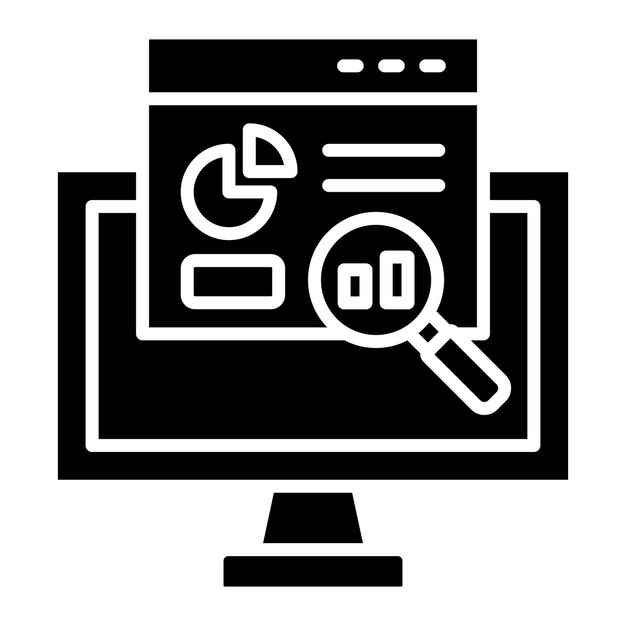 Search Analytics Glyph Solid Black Illustration