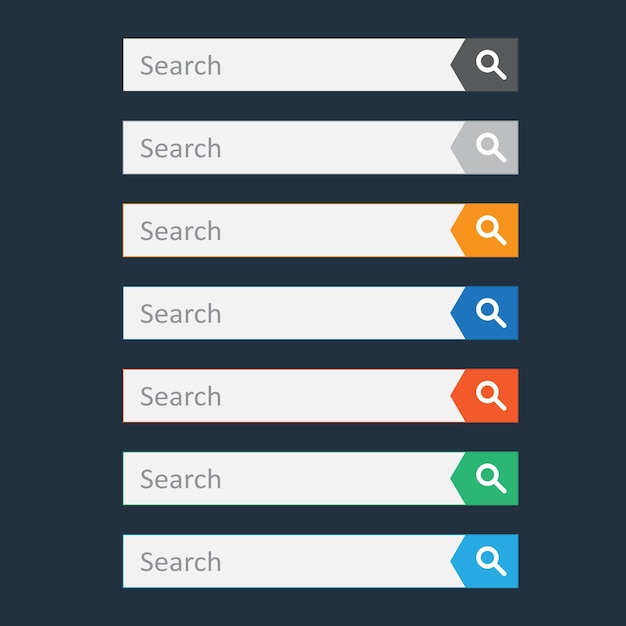 search bar field set vector interface elements with search button flat vector illustration on dark blue background