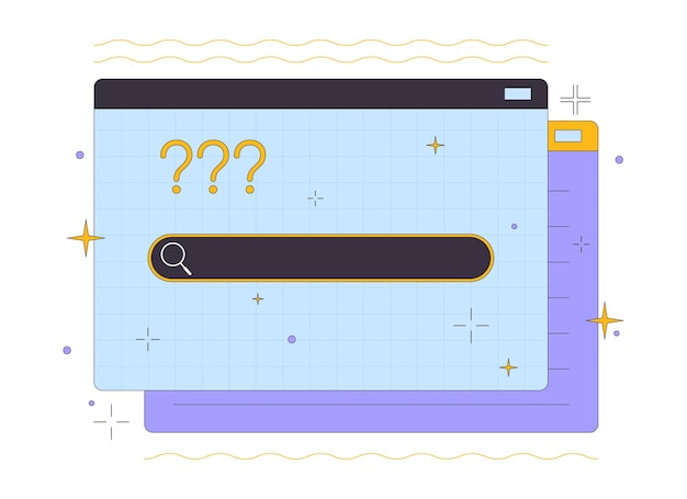 Search box and question marks on website 2D linear cartoon object