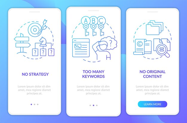 search engine optimization mistake blue gradient onboarding mobile app screen