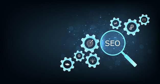 Search engine optimization SEO concept on dark blue background