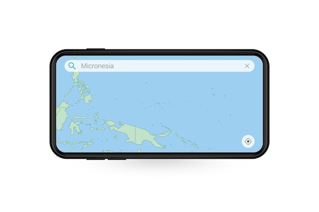 Searching map of Micronesia in Smartphone map application. Map of Micronesia in Cell Phone.
