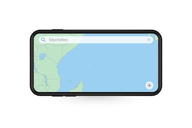 Searching map of Seychelles in Smartphone map application. Map of Seychelles in Cell Phone.