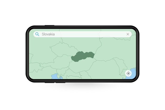 Searching map of Slovakia in Smartphone map application. Map of Slovakia in Cell Phone.