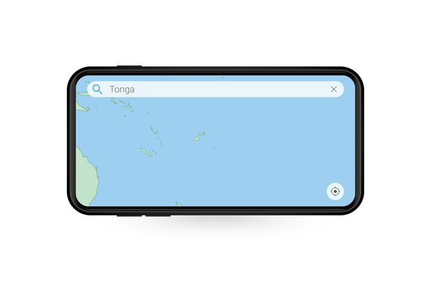 Searching map of Tonga in Smartphone map application. Map of Tonga in Cell Phone.