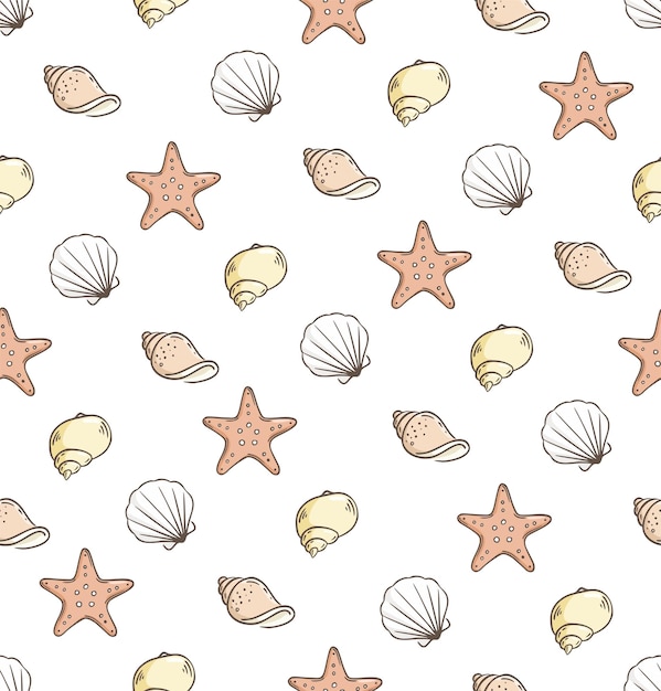Seashell background Seamless doodle shell seamless vector pattern