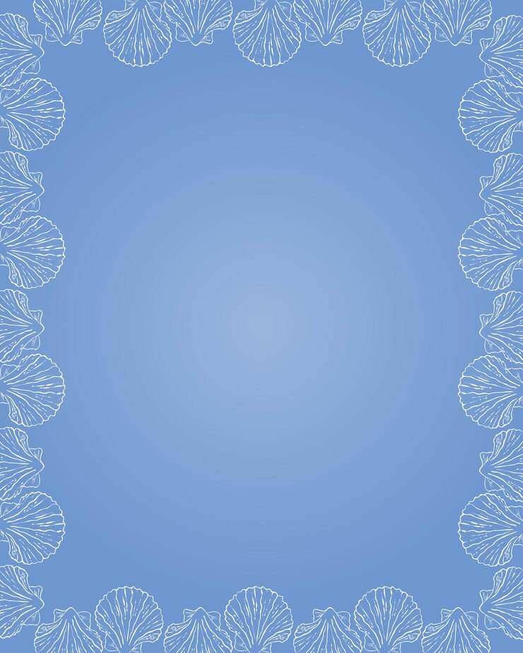 Vektör seashells blue frame sea and ocean design vertical template summer or beach party design