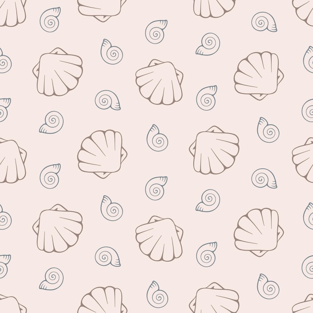 seashells vector seamless pattern hand drawn line vector elements on pastel beige background