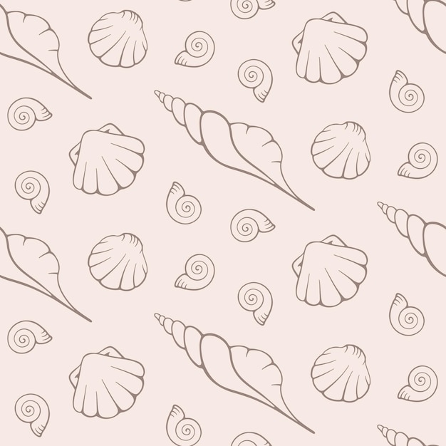 seashells vector seamless pattern hand drawn line vector elements on pastel beige background