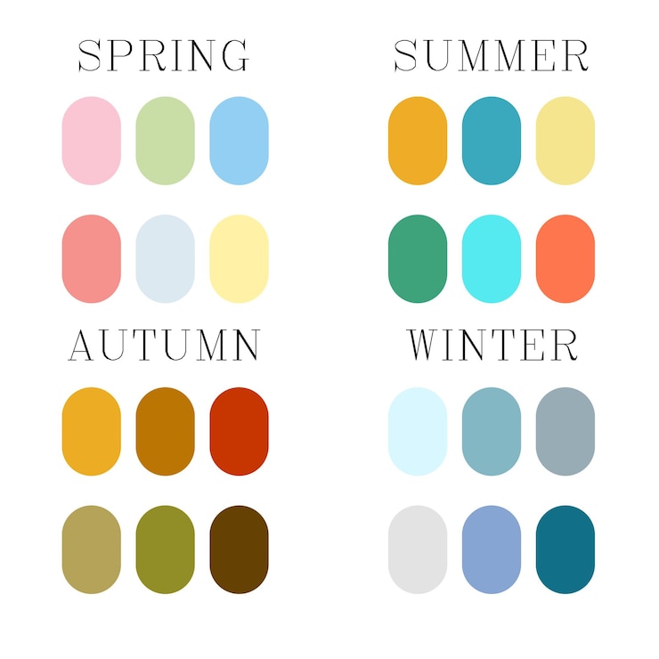 Vektor season color palette spring summer autumn winter swatch guide chart decoration scheme
