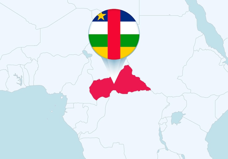 Vektör seçilmiş orta afrika cumhuriyeti haritası ve orta afrika cumhuriyeti bayrağı ikonu ile afrika