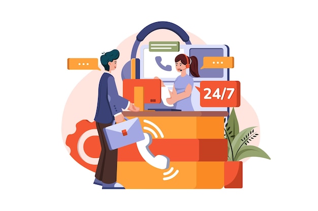 Secretary customer support center operator Illustration concept on white background