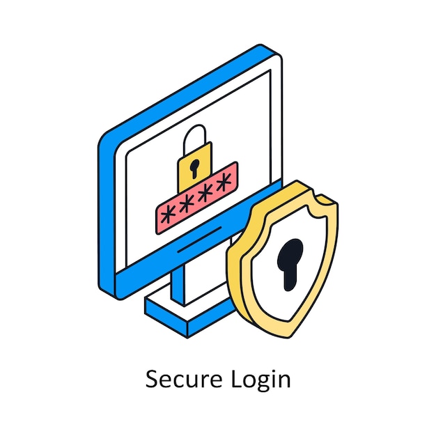 Secure Login Isometric style icon Symbol on White background EPS 10 File