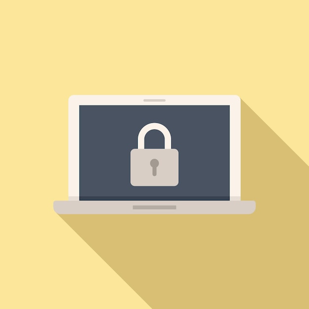 Secured laptop icon flat vector Computer data Secure information