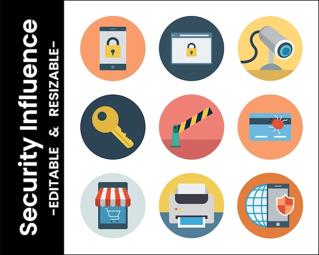Security And Technology Icons Collection Flat Design Vector Illustration Set