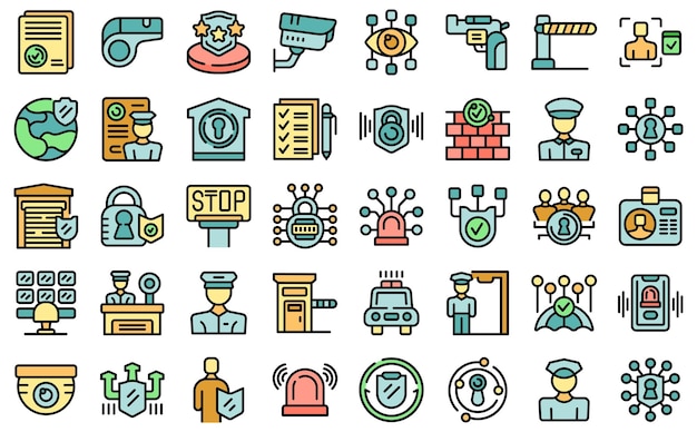 security guard icons set vector flat