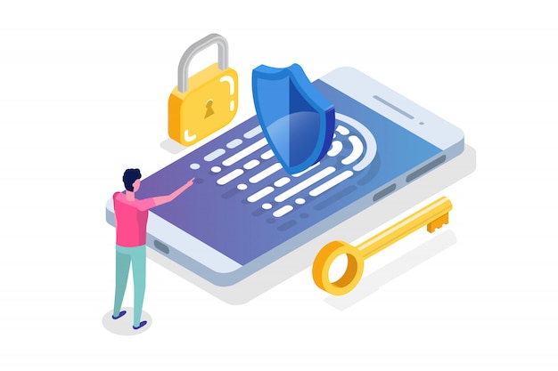 Security, Safety and confidential personal Data Protection Isometric concept.
