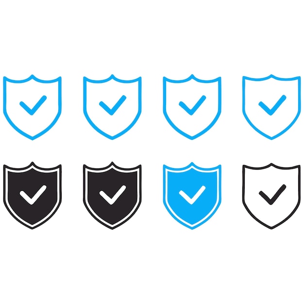 Security shield icons with check mark vector blue black symbols on transparent