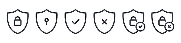 security shield vector line icon set security shield outline symbols with check mark and padlock