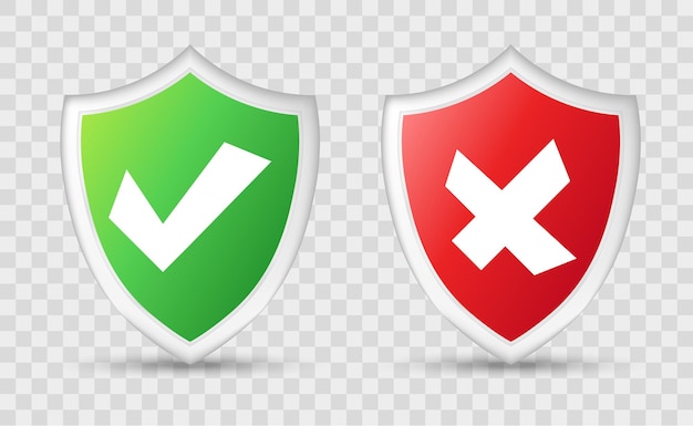 Security shield with checkmark and cross.Security shield 3d.Vector