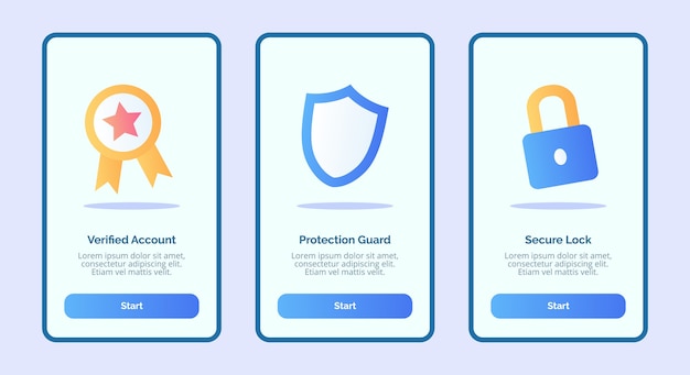 Security verified account protection guard secure lock for mobile apps template banner page UI