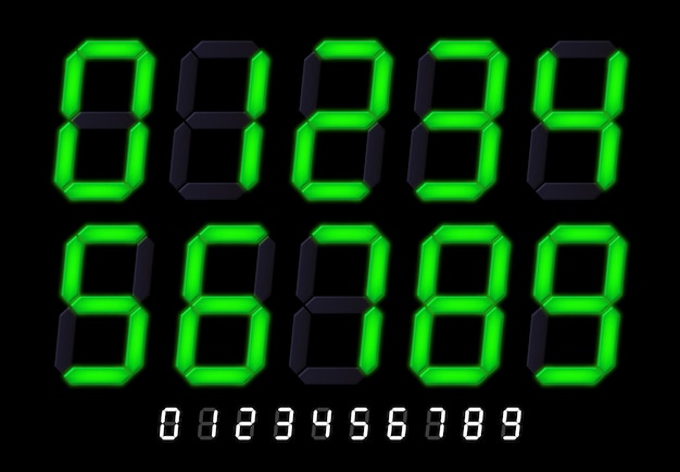 Segmented lcd display numbers Digital time timer signs tech clock count or retro led calculator screen font vector set vector set