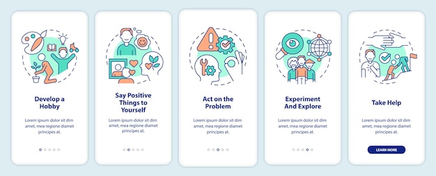 Self esteem improvement onboarding mobile app screen