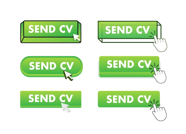 Send CV Button with pointer clicking Send CV web buttons set User interface element in flat style