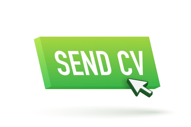 Send cv-knap i 3D-stil på blå baggrund. Flad knap på hvid baggrund.