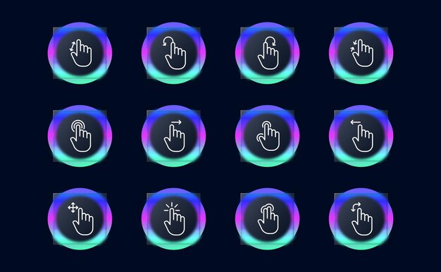 Sensor control set line icon Tablet smartphone touchpad laptop motion mouse Glassmorphism style Vector line icon for business and advertising