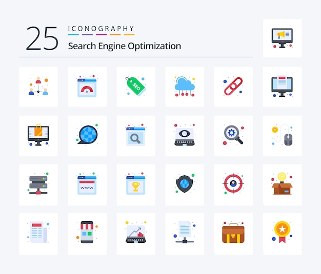 Seo 25 Flat Color icon pack including online connect marketing chain computing