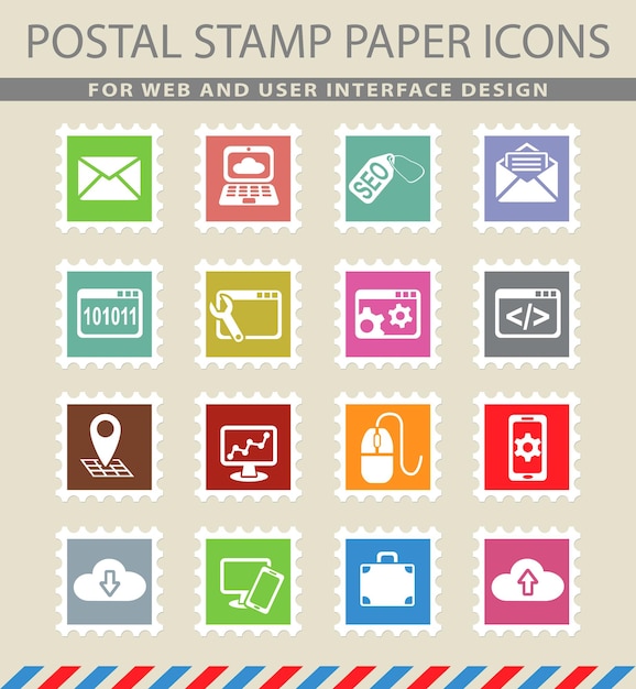 Seo and development symbols on mail paper icons