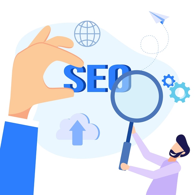 SEO optimizasyonu çizgi film karakteri illüstrasyon vektörü