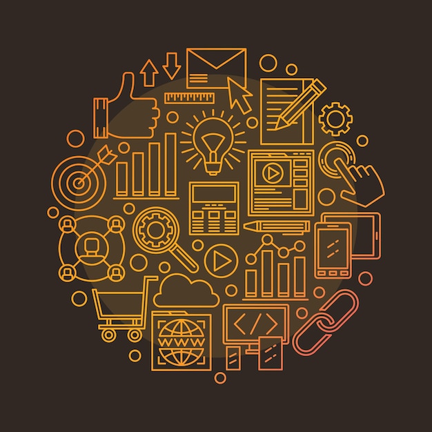 seo vector internet marketing concept round colored illustration in thin line style