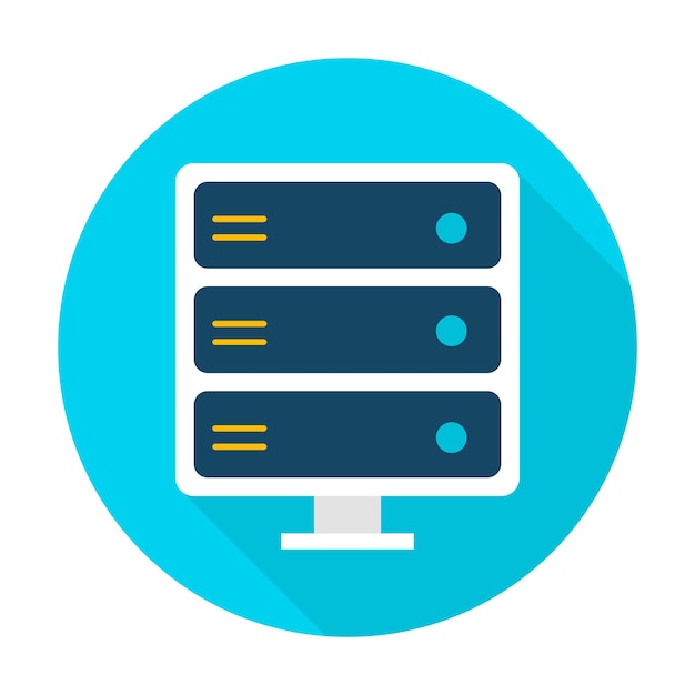 Server Item. Vector Illustration Flat Style Circle Icon with Long Shadow. Data Analysis.